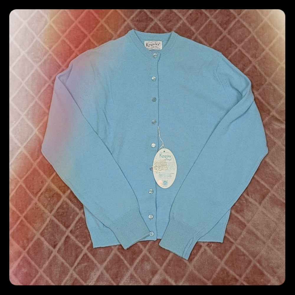 NWT Vintage 60s Wool Blend Soft Blue Cardigan